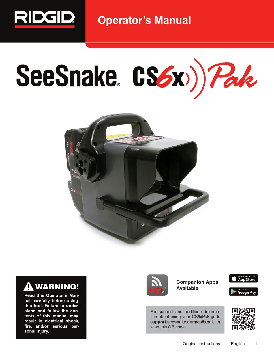 RIDGID SEESNAKE CS6X PAK OPERATOR'S MANUAL Pdf Download ManualsLib