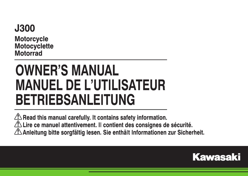 KAWASAKI J300 OWNER'S MANUAL Pdf Download | ManualsLib