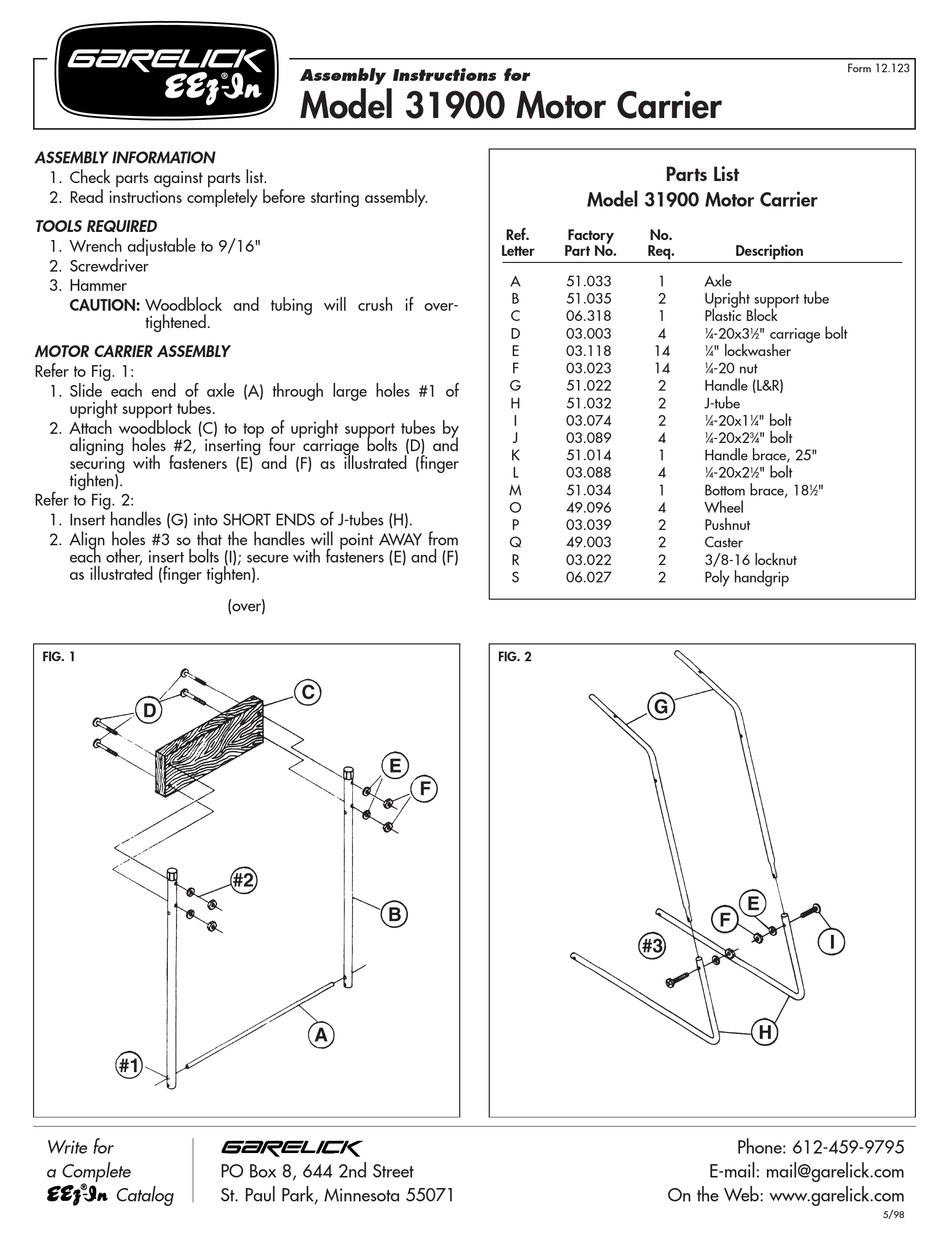 GARELICK 31900 ASSEMBLY INSTRUCTIONS Pdf Download ManualsLib