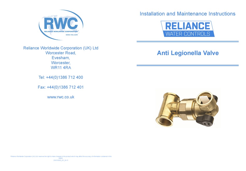RWC ANTI LEGIONELLA INSTALLATION AND MAINTENANCE INSTRUCTIONS Pdf
