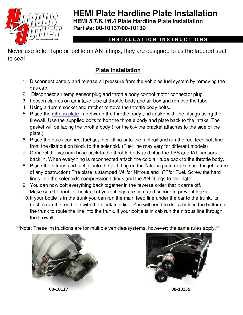 NITROUS OUTLET 0010137 INSTALLATION INSTRUCTIONS Pdf Download ManualsLib
