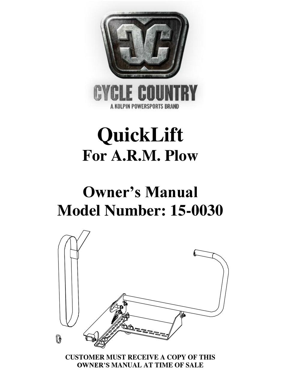 CYCLE COUNTRY QUICKLIFT FOR A.R.M. PLOW OWNER'S MANUAL Pdf Download