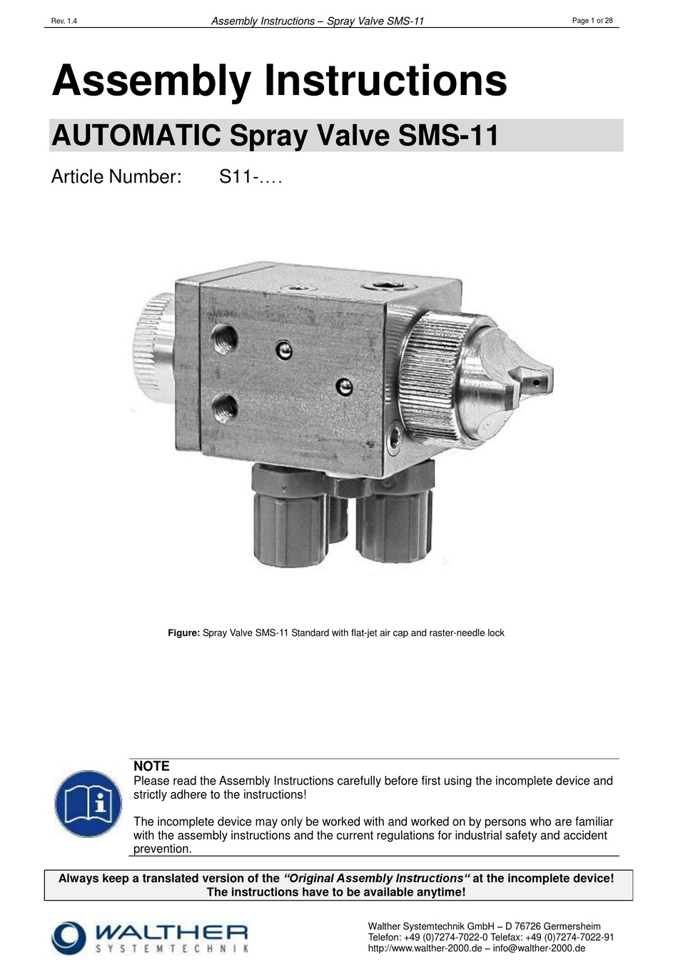 WALTHER SYSTEMTECHNIK S11 SERIES ASSEMBLY INSTRUCTIONS MANUAL Pdf 