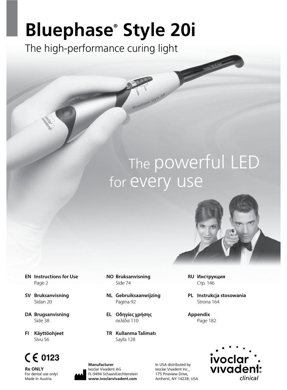 IVOCLAR VIVADENT BLUEPHASE STYLE 20I INSTRUCTIONS FOR USE MANUAL Pdf