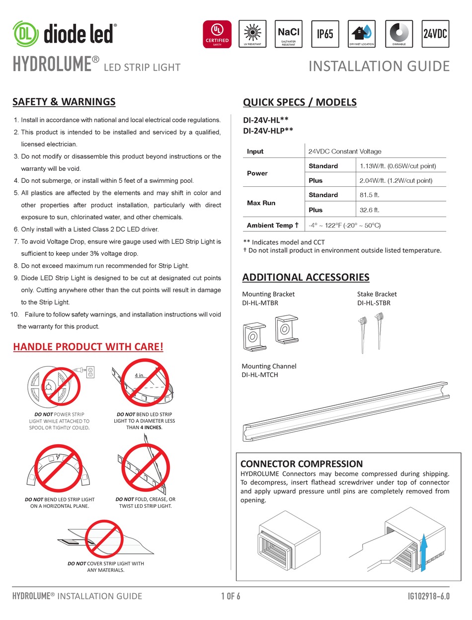 DIODE LED HYDROLUME DI24VHL SERIES INSTALLATION MANUAL Pdf Download