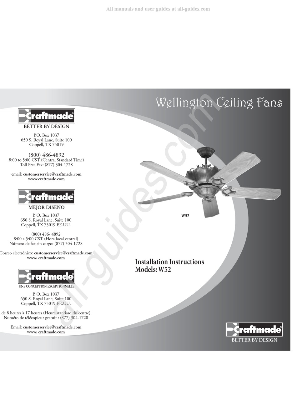 CRAFTMADE WELLINGTON SERIES INSTALLATION INSTRUCTIONS MANUAL Pdf