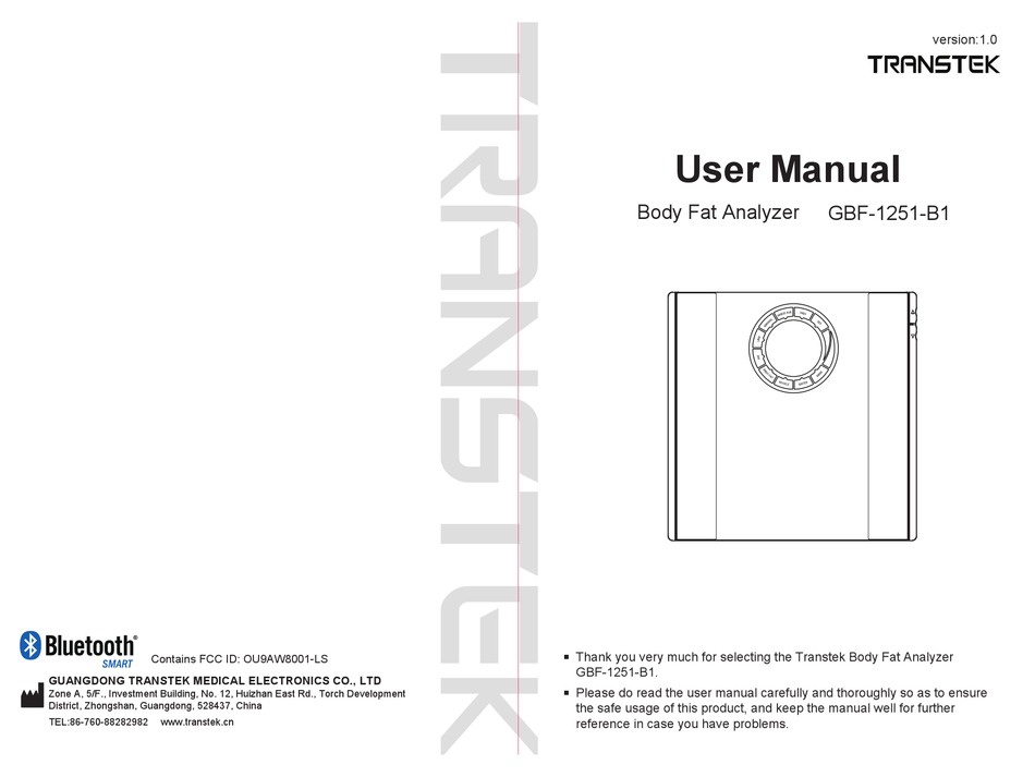 Transtek ITO Digital Body Analyzer Scale GBF-1714-B1, Digital Analyzer Scale