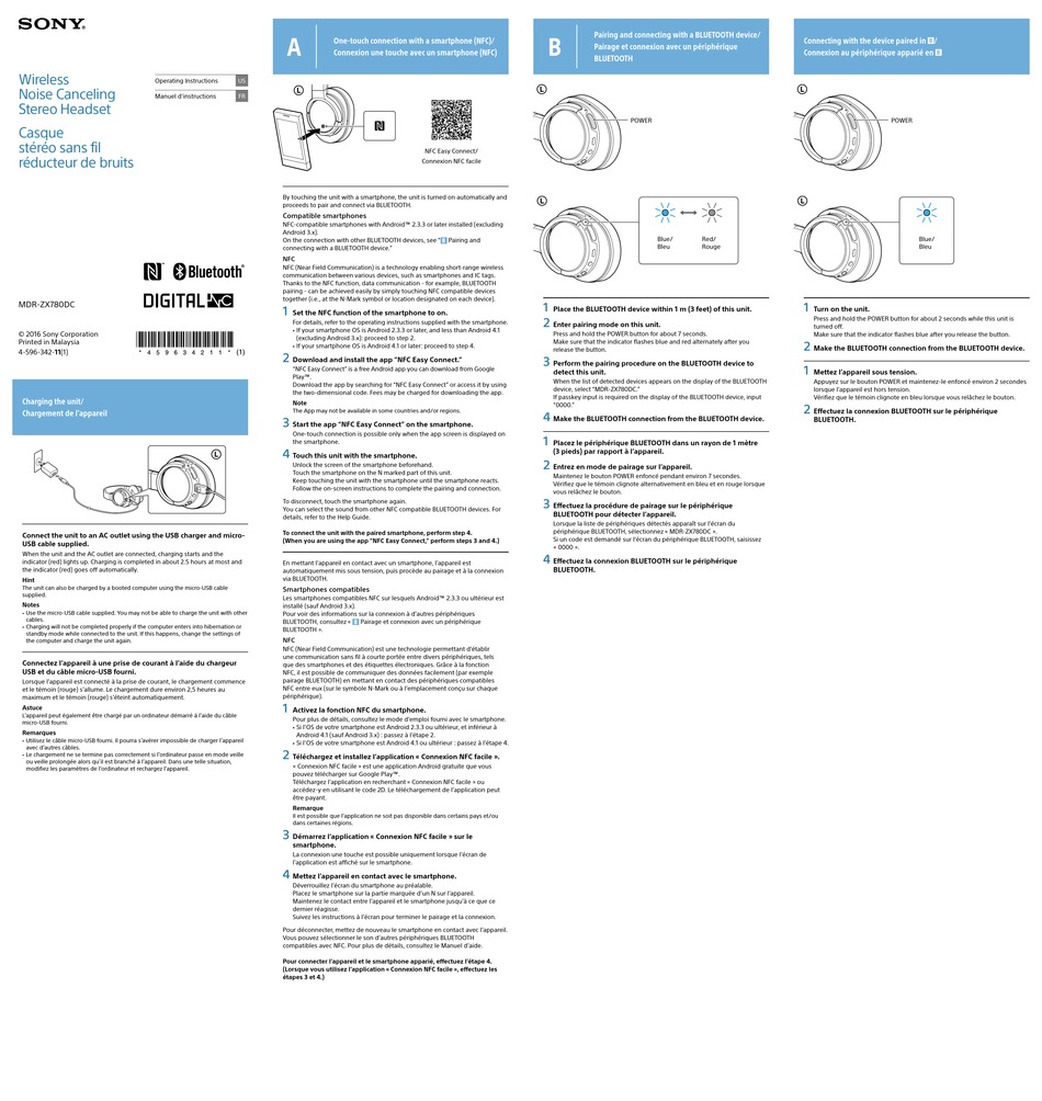 SONY MDR ZX780DC OPERATING INSTRUCTIONS Pdf Download ManualsLib