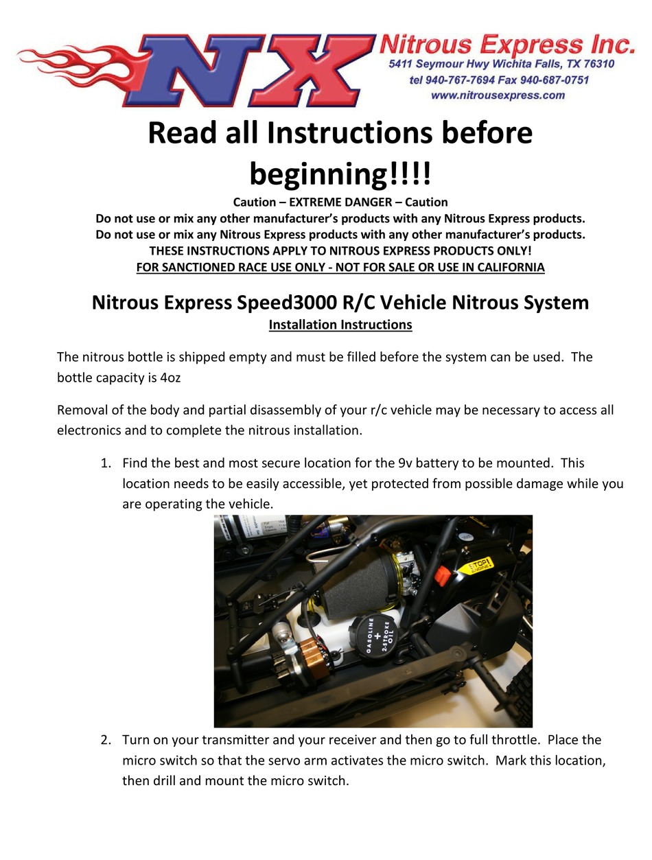NITROUS EXPRESS SPEED3000 INSTALLATION INSTRUCTIONS Pdf Download