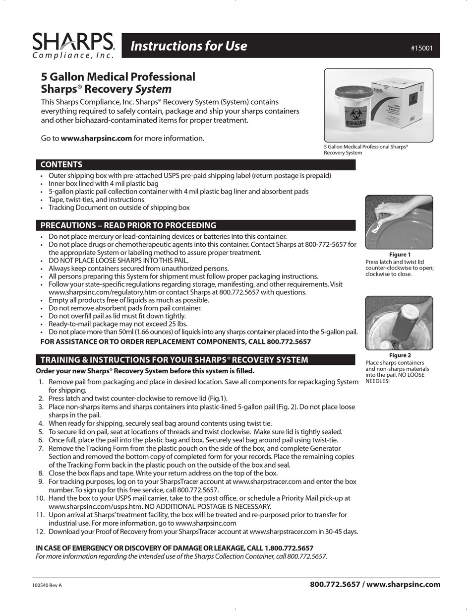 SHARPS COMLIANCE 15001 INSTRUCTIONS FOR USE Pdf Download ManualsLib