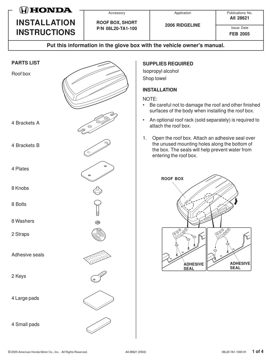 2008 ridgeline roof rack instructions