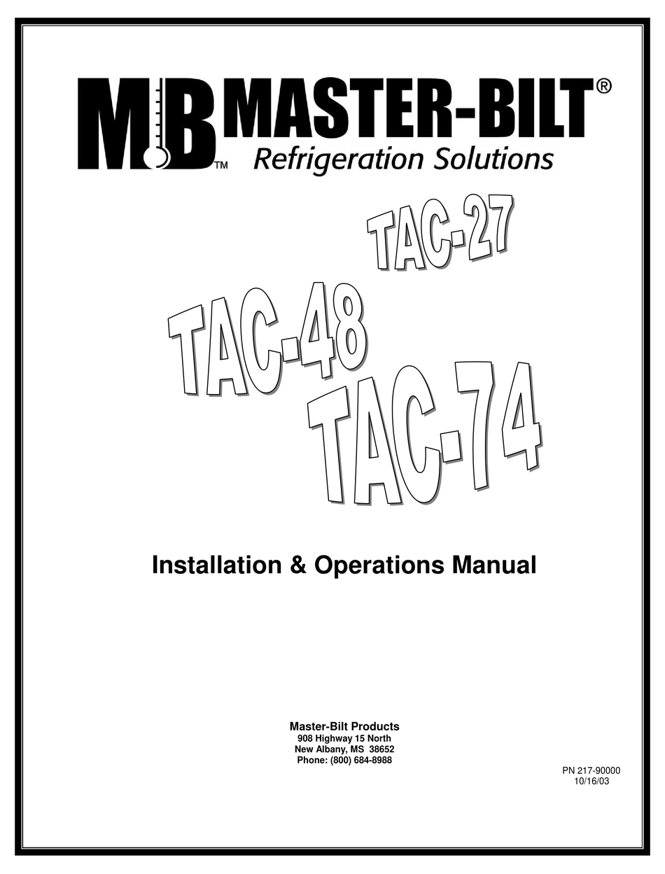 MASTER BILT TAC27 INSTALLATION & OPERATION MANUAL Pdf Download