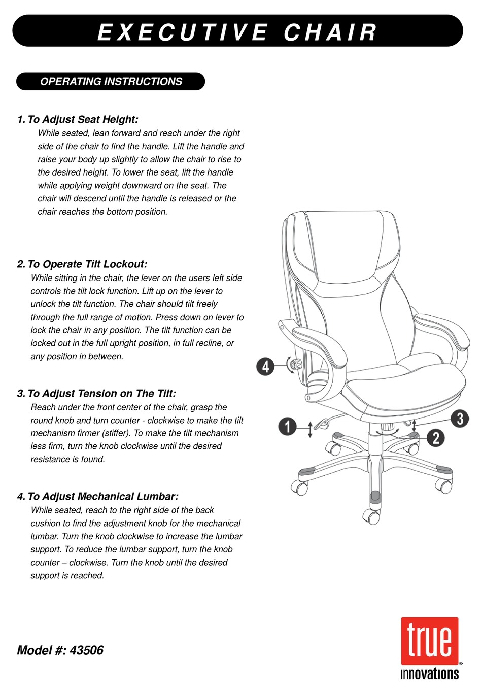 true innovations task chair assembly