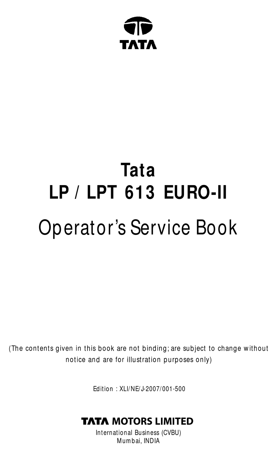 Tata Motors Lp 613 Euro Ii Operator Service Book Pdf Download Manualslib