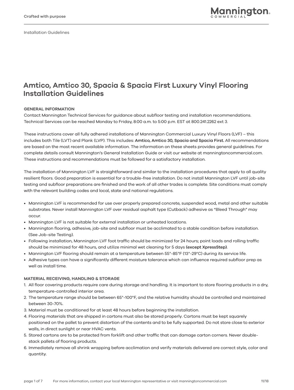 MANNINGTON COMMERCIAL AMTICO INSTALLATION MANUAL Pdf Download ManualsLib