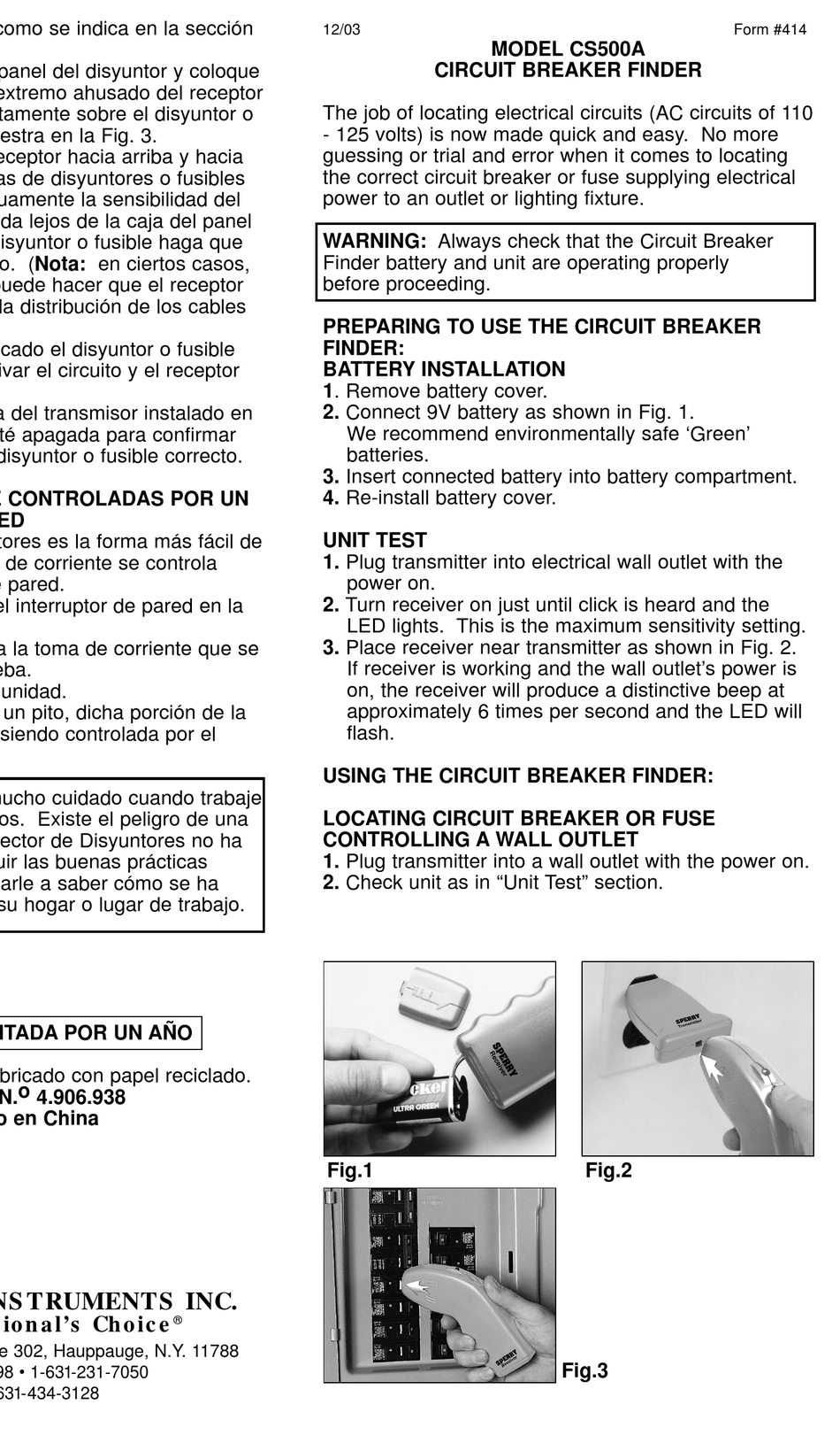 SPERRY INSTRUMENTS CS500A MANUAL Pdf Download | ManualsLib
