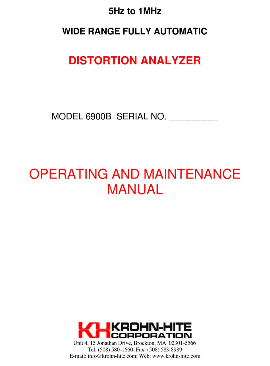 Krohn-Hite Operating & Maintenance Manual for 6200A Digital Phasemeter 