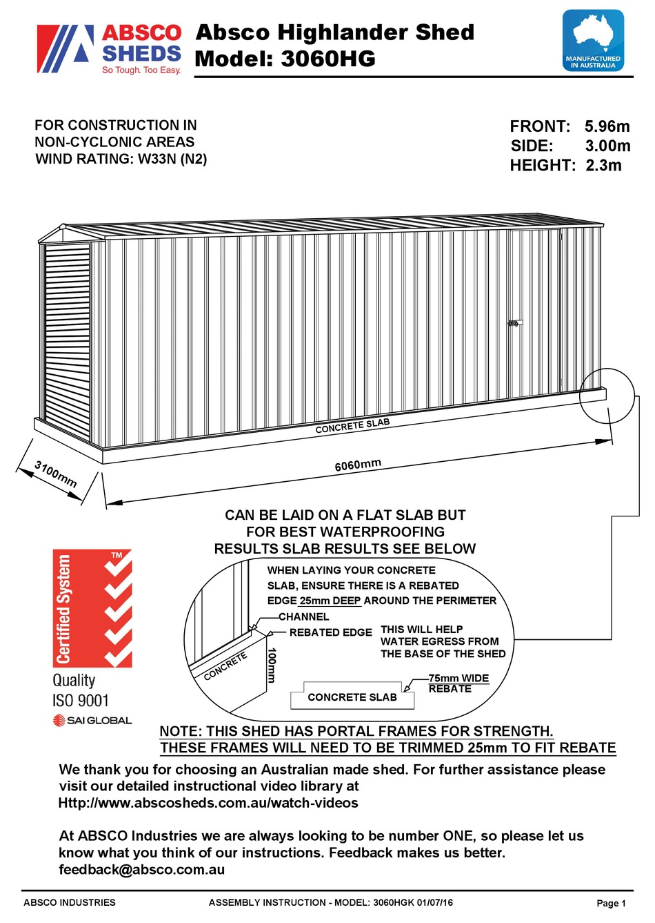 Absco Sheds 3060hg Assembly Instruction Manual Pdf Download Manualslib