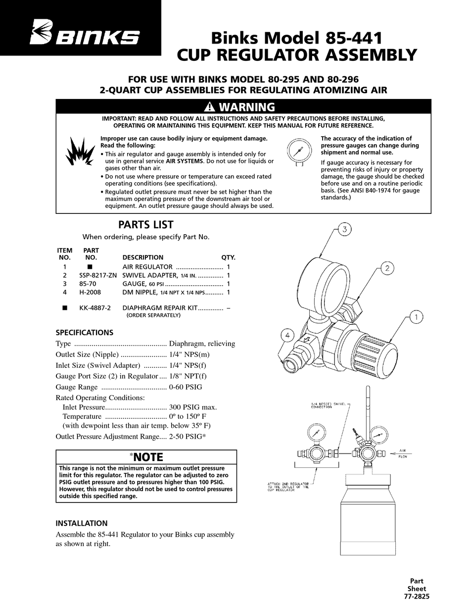 BINKS 85-441 ASSEMBLY MANUAL Pdf Download | ManualsLib