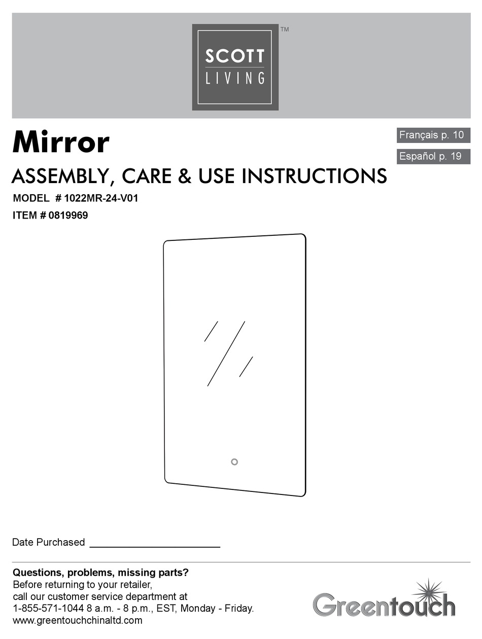 SCOTT LIVING 1022MR24V01 ASSEMBLY / CARE & USE INSTRUCTIONS Pdf