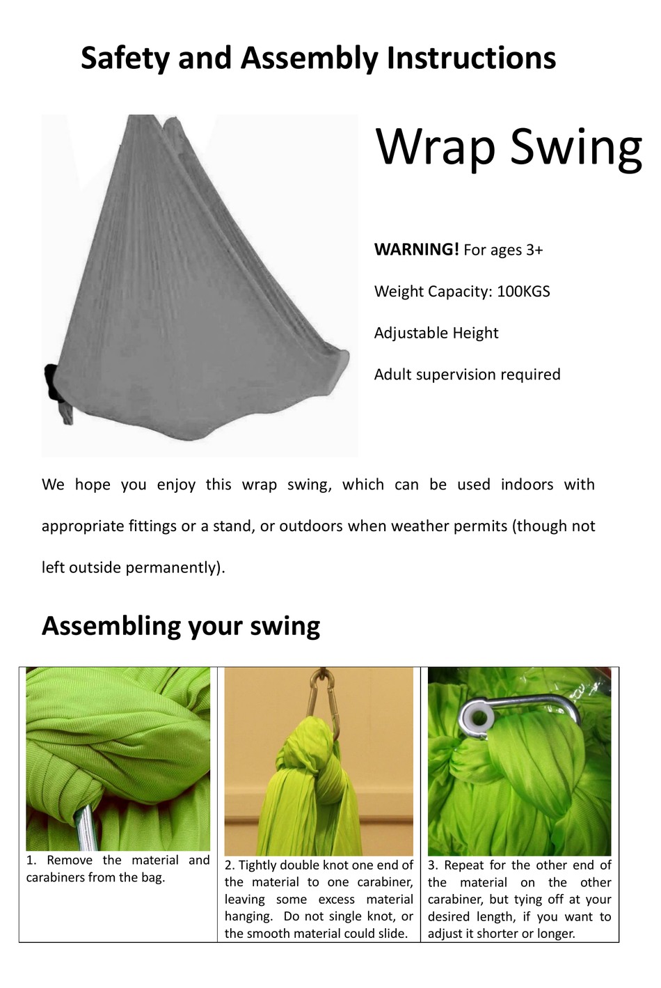 HEAVENLY HAMMOCKS WRAP SAFETY AND ASSEMBLY INSTRUCTIONS Pdf Download