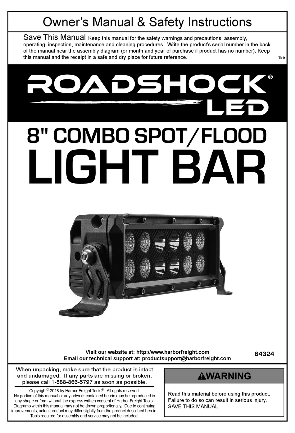HARBOR FREIGHT TOOLS ROADSHOCK LED SERIES OWNER'S MANUAL & SAFETY