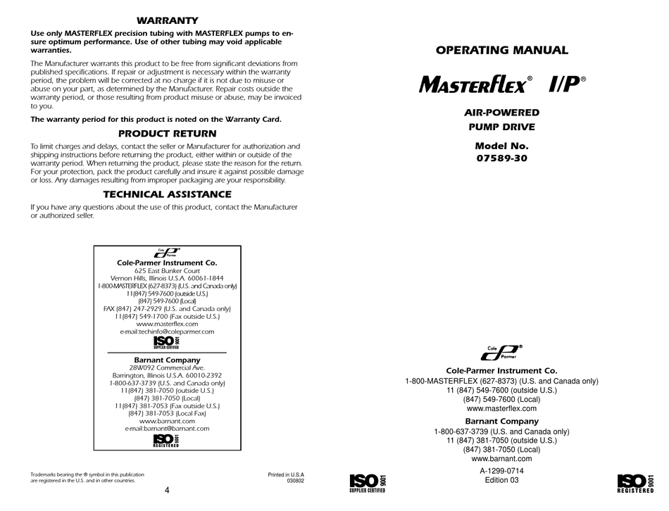 COLE PARMER MFSTERFLEX I/P OPERATING MANUAL Pdf Download ManualsLib