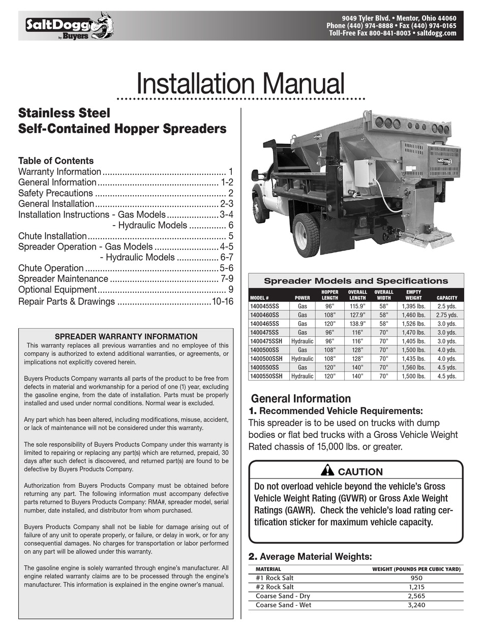 SALT DOGG 1400455SS INSTALLATION MANUAL Pdf Download | ManualsLib