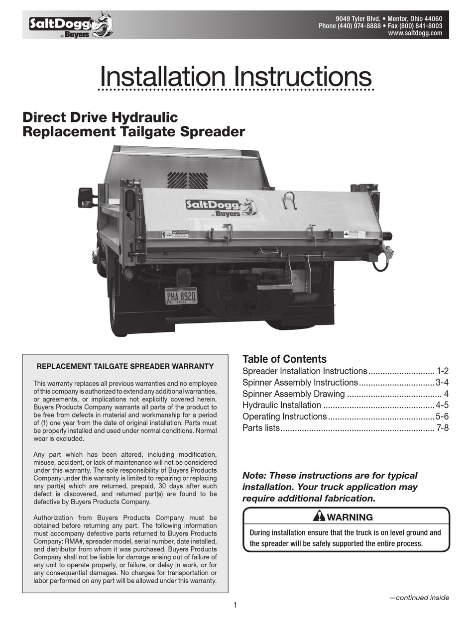 SALT DOGG DIRECT DRIVE HYDRAULIC REPLACEMENT TAILGATE SPREADER