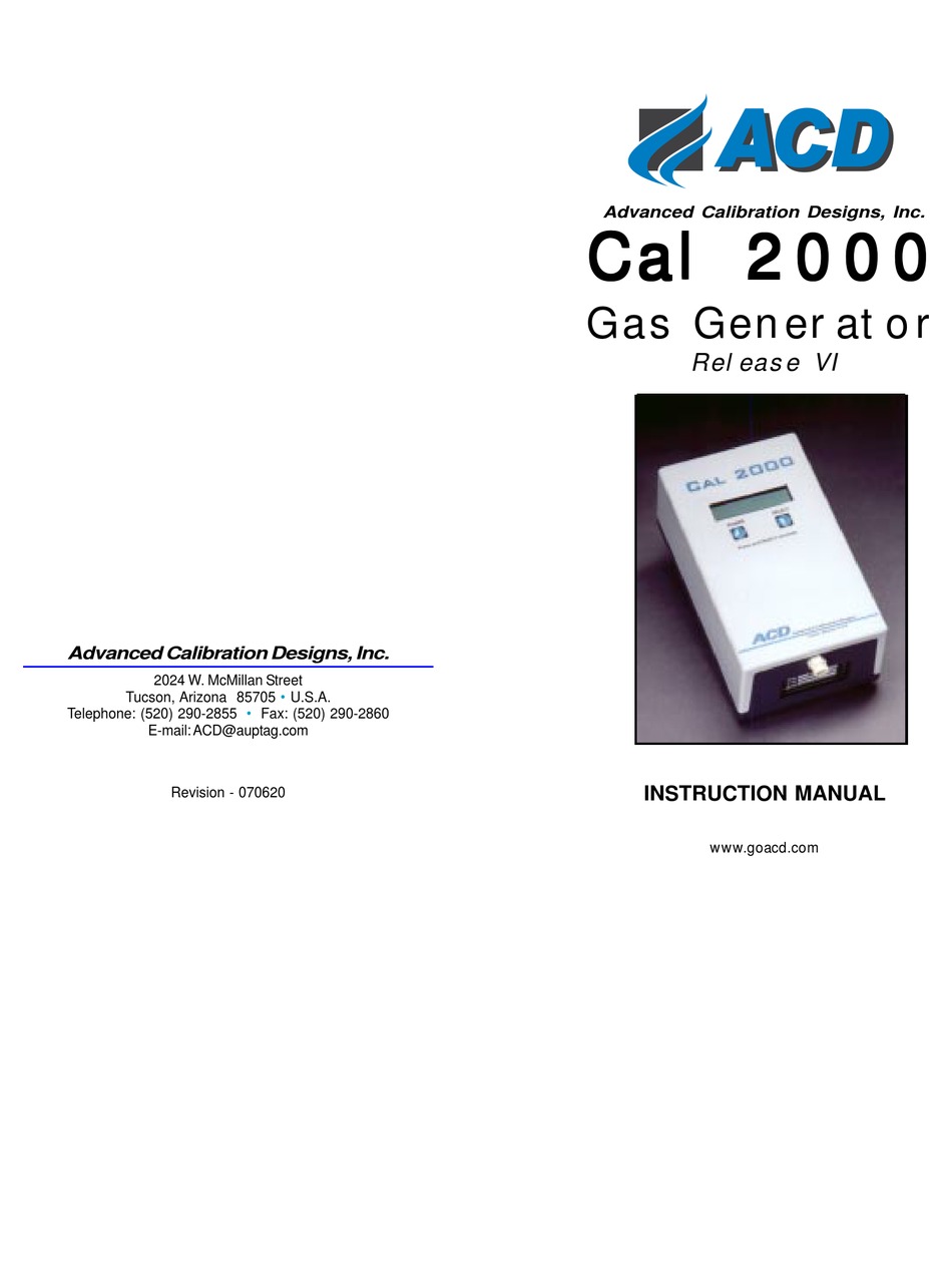 Acd Cal 2000 Instruction Manual Pdf Download Manualslib