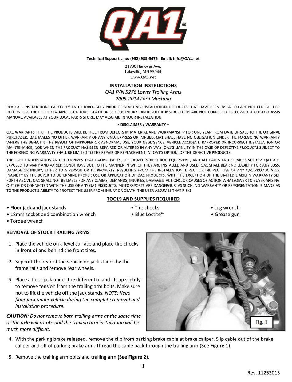 QA1 5276 INSTALLATION INSTRUCTIONS Pdf Download ManualsLib