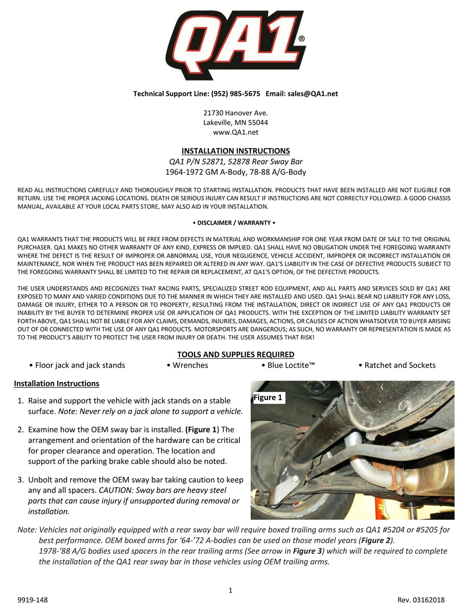 QA1 52871 INSTALLATION INSTRUCTIONS Pdf Download ManualsLib