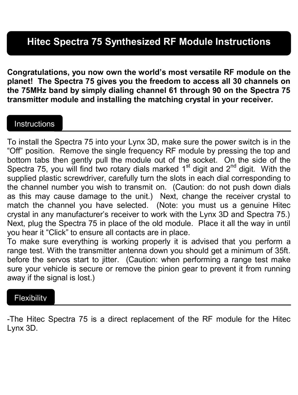 HITEC SPECTRA 75 INSTRUCTIONS Pdf Download | ManualsLib