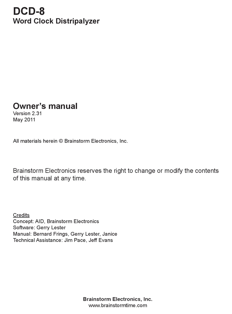 BRAINSTORM ELECTRONICS DCD-8 OWNER'S MANUAL Pdf Download | ManualsLib