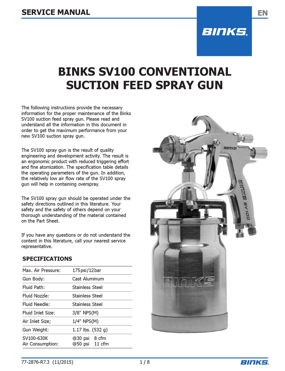 BINKS SV100 SERVICE MANUAL Pdf Download | ManualsLib