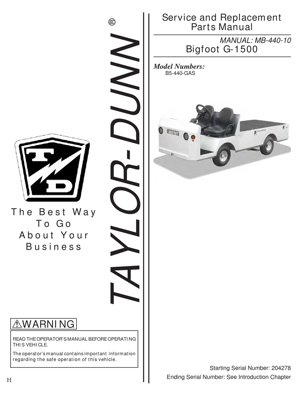 TAYLOR-DUNN BIGFOOT G-1500 SERVICE AND PARTS MANUAL Pdf Download ...