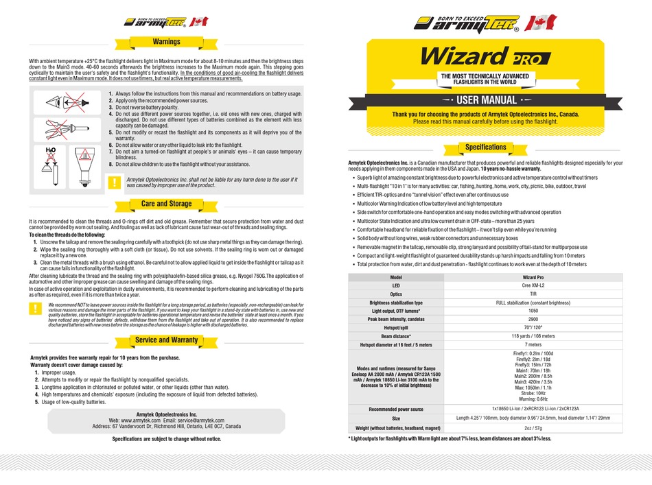 ARMYTEK OPTOELECTRONICS WIZARD PRO USER MANUAL Pdf Download | ManualsLib