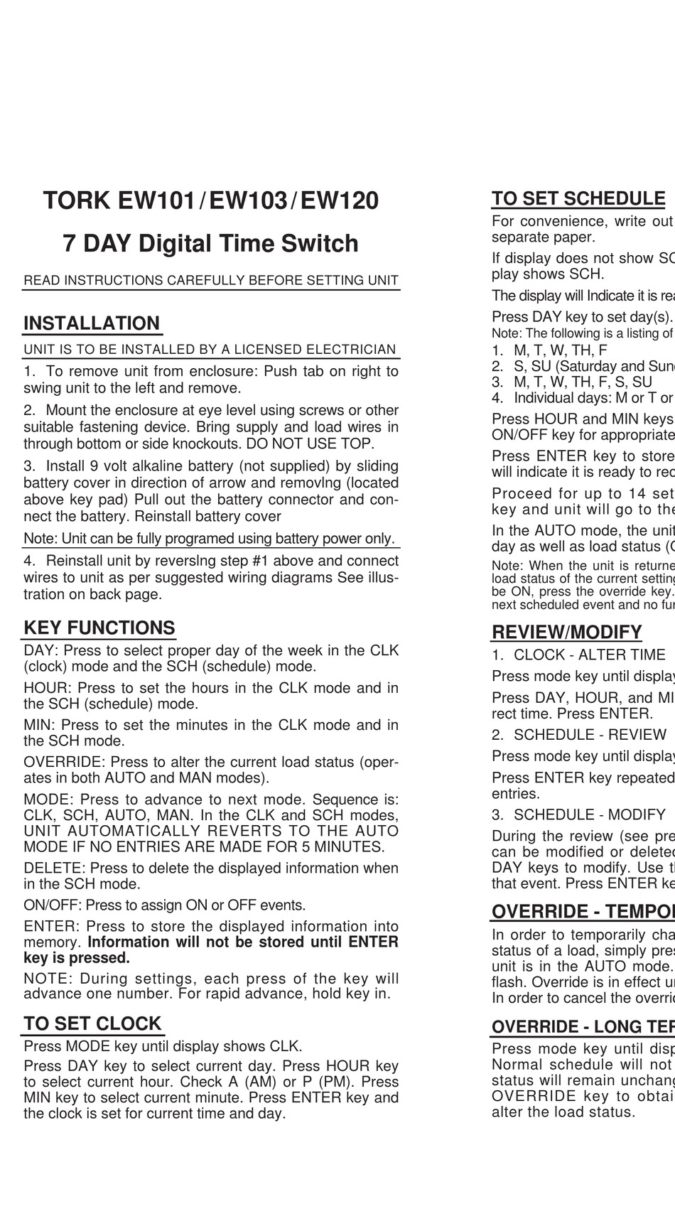 TORK EW101 MANUAL Pdf Download | ManualsLib