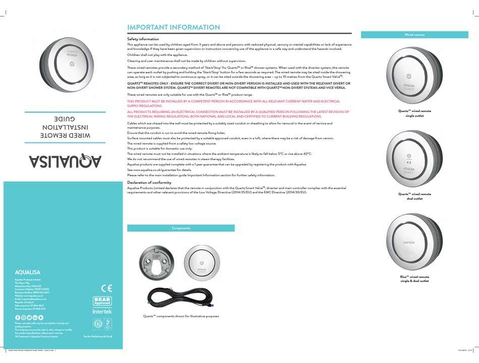 AQUALISA QUARTZ SERIES INSTALLATION MANUAL Pdf Download | ManualsLib