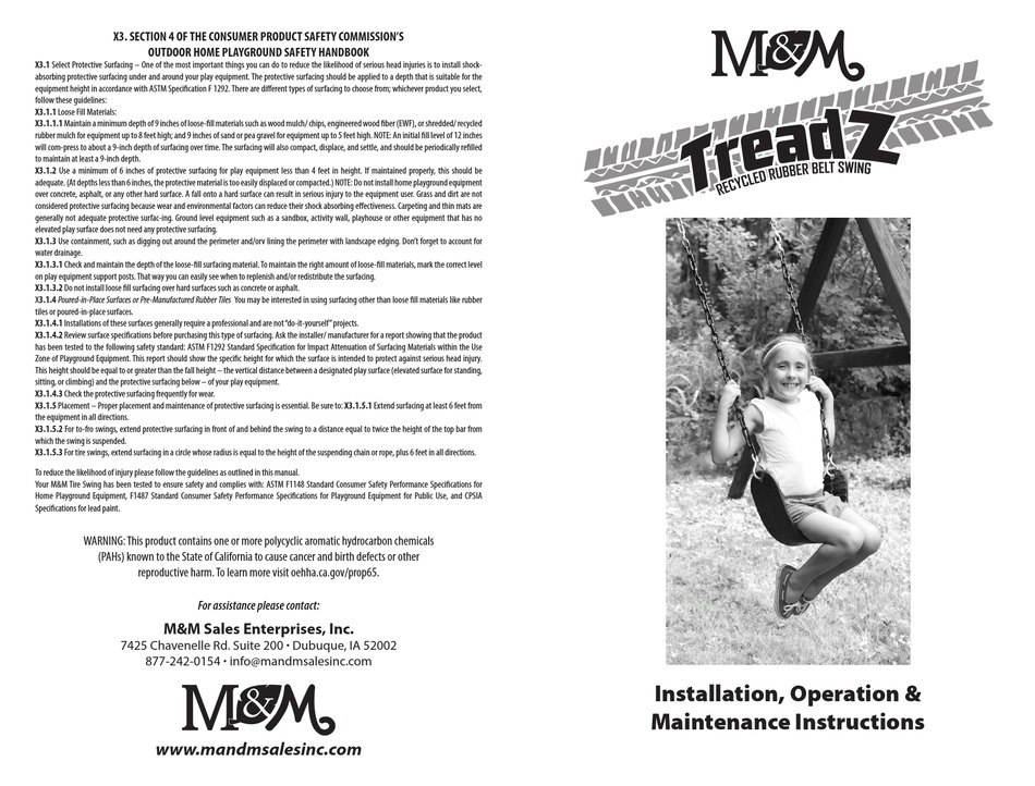M&M SALES ENTERPRISES, INC. TREADZ INSTALLATION, OPERATION