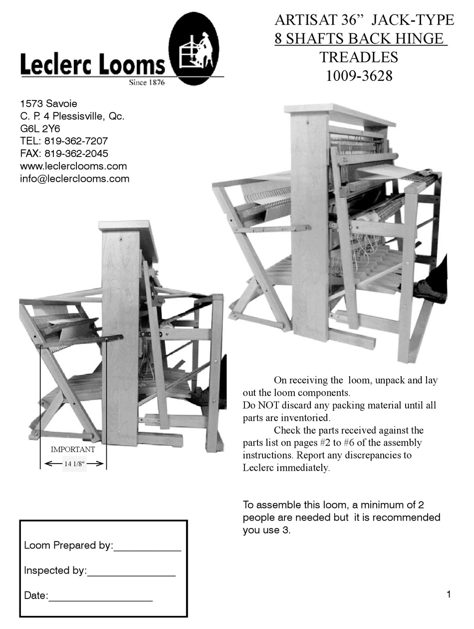 LECLERC LOOMS ARTISAT 36 INCH ASSEMBLY MANUAL Pdf Download ManualsLib