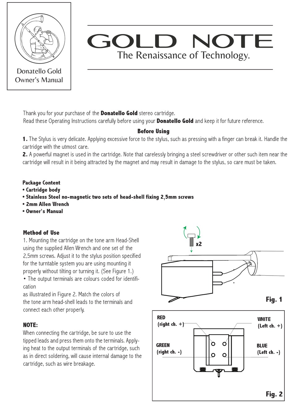 GOLD NOTE DONATELLO GOLD OWNER'S MANUAL Pdf Download ManualsLib