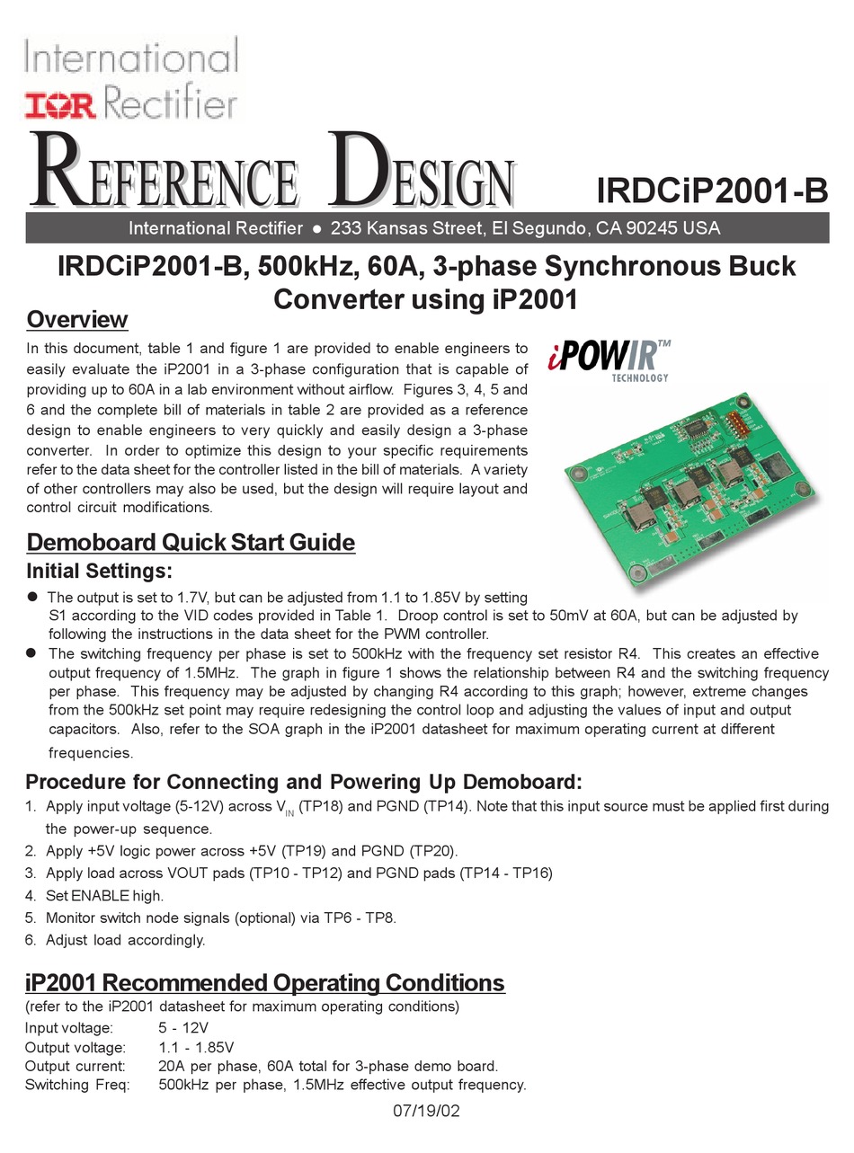 INTERNATIONAL RECTIFIER IRDCIP2001B REFERENCE DESIGN Pdf Download