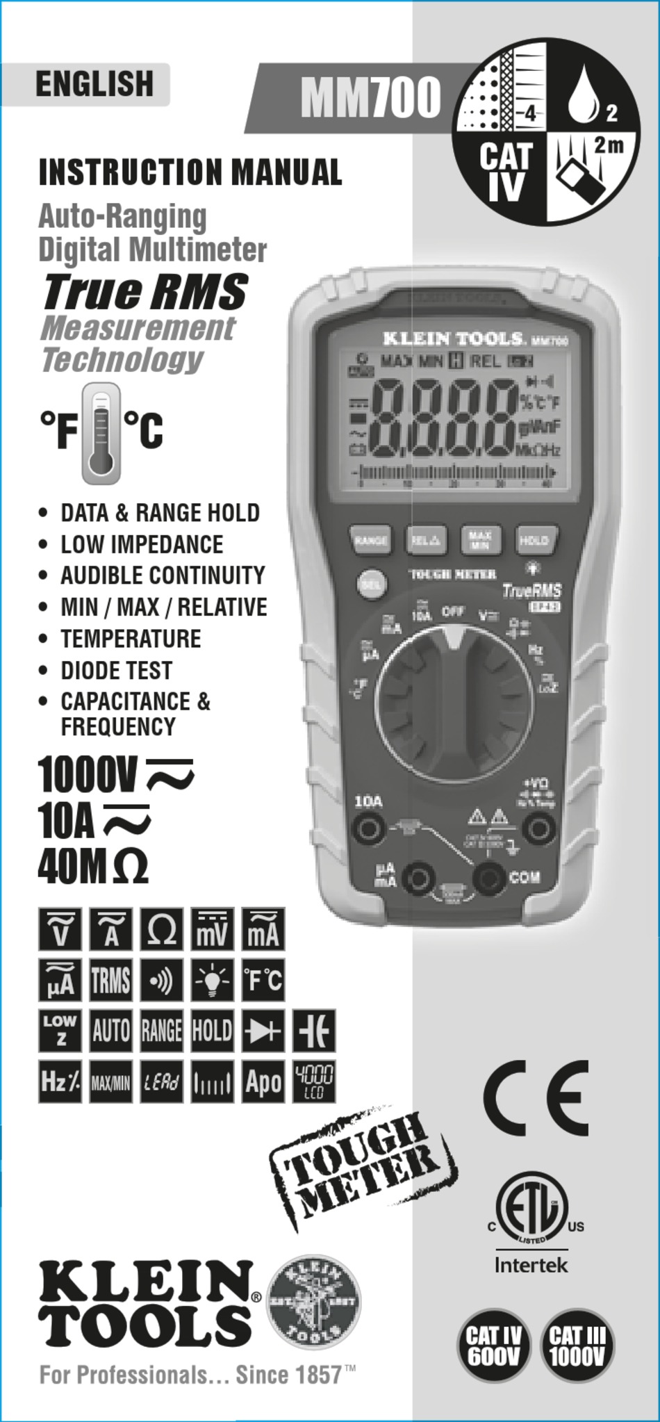 KLEIN TOOLS MM700 INSTRUCTION MANUAL Pdf Download | ManualsLib