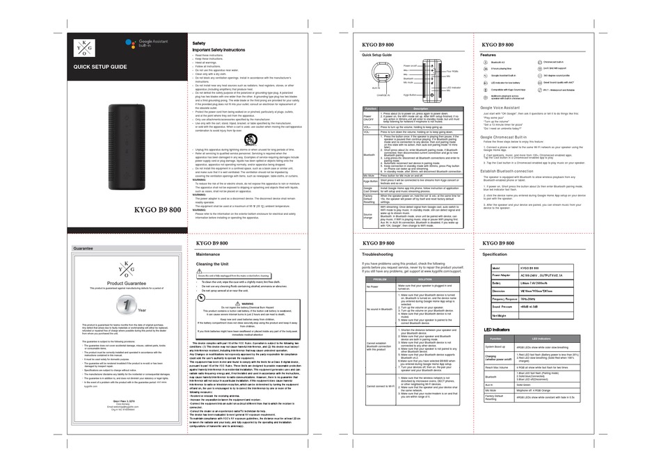 Kygo B9 800 Quick Setup Manual Pdf Download Manualslib