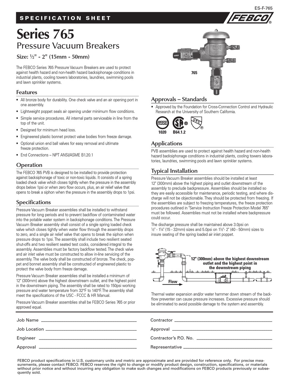 FEBCO SERIES 765 SERVICE INSTRUCTION Pdf Download ManualsLib