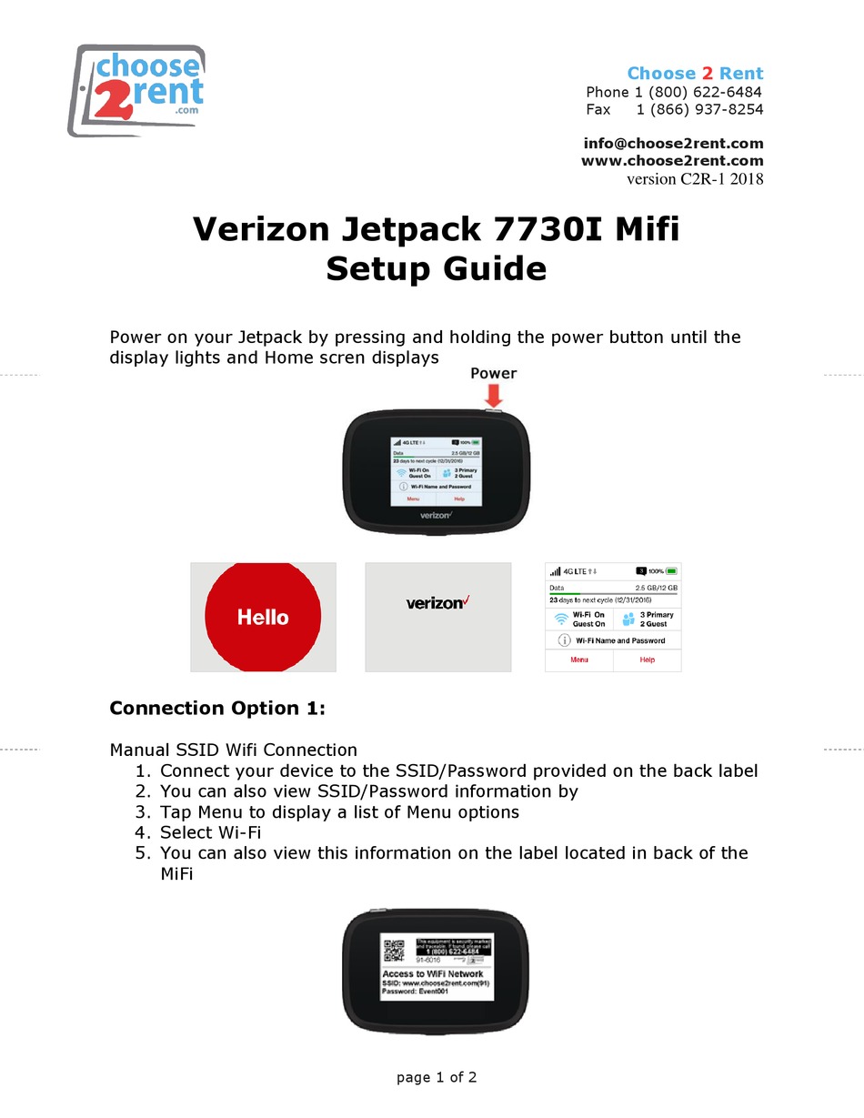 VERIZON JETPACK I MIFI SETUP MANUAL Pdf Download ManualsLib