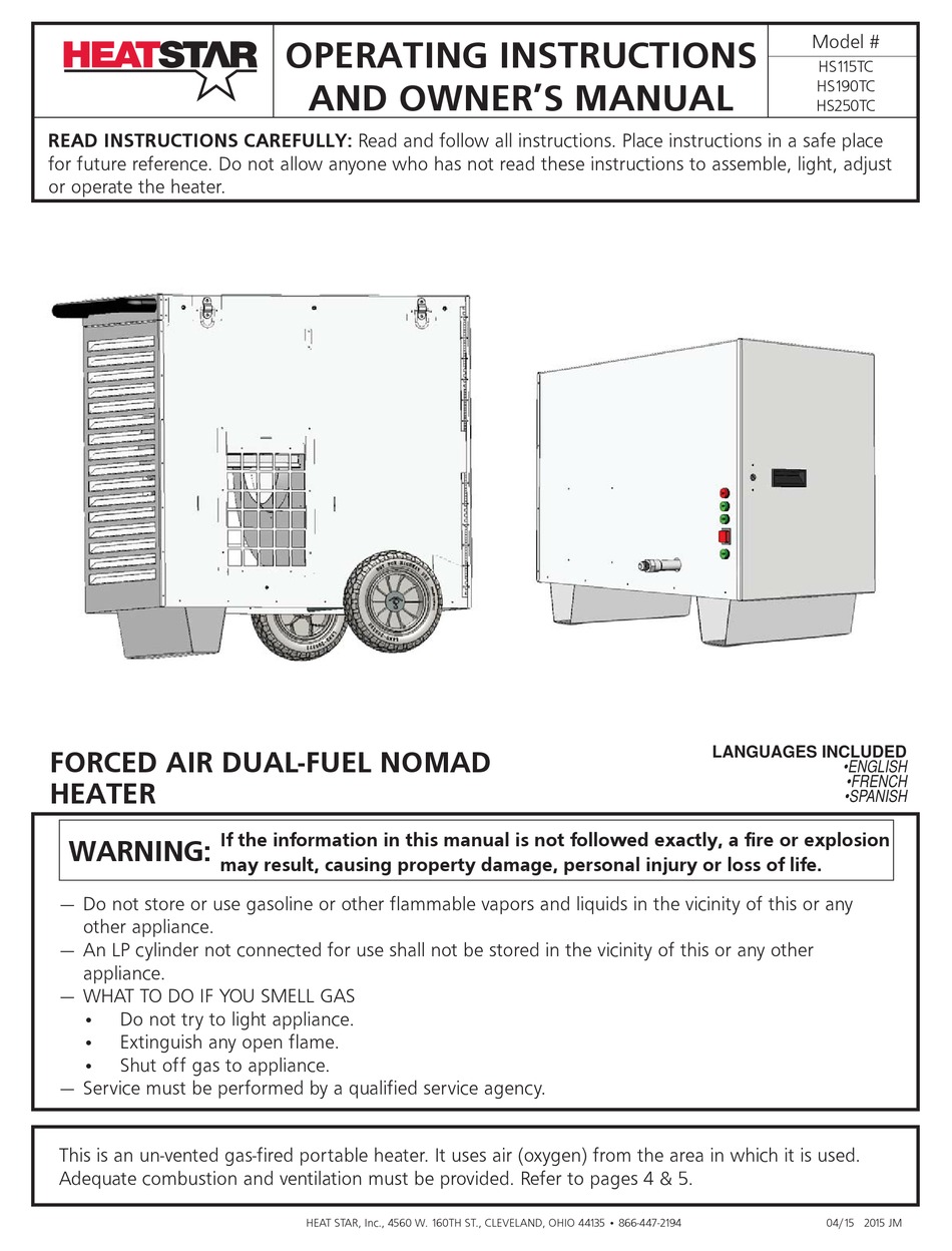HEATSTAR HS115TC OPERATING INSTRUCTIONS AND OWNER'S MANUAL Pdf Download