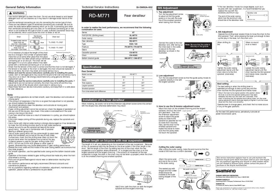 SHIMANO XT SERIES TECHNICAL SERVICE INSTRUCTIONS Pdf Download ManualsLib