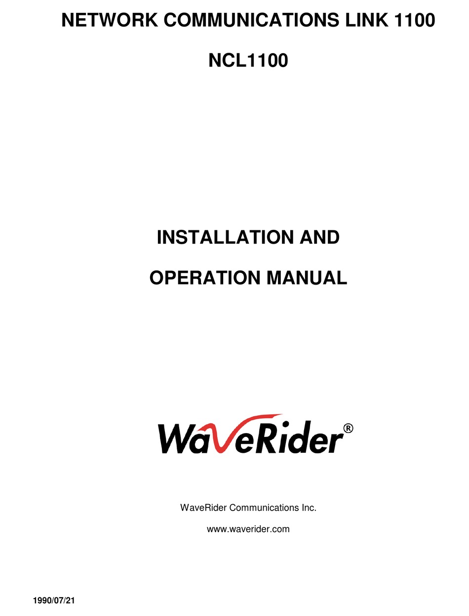 WAVERIDER NCL1100 INSTALLATION AND OPERATION MANUAL Pdf Download